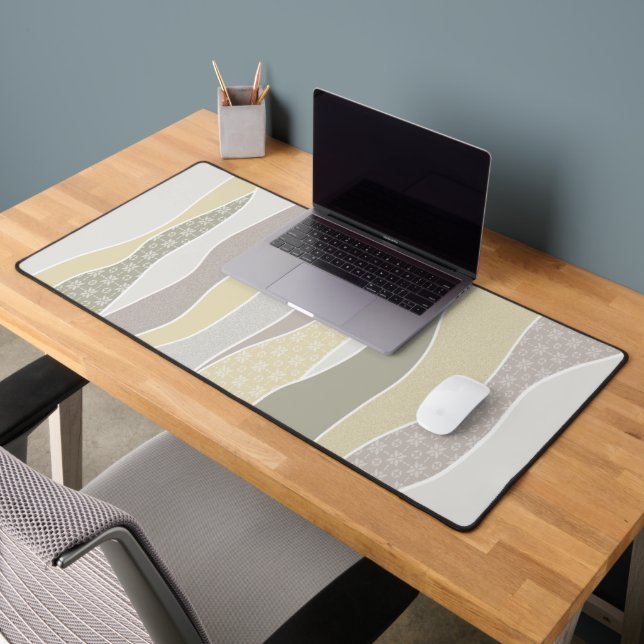 Warm Pink Yellow Green Curved Stripe Abstract Wave Desk Mat (Office 2)