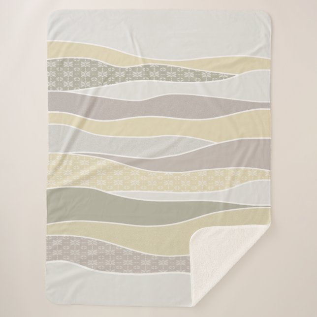 Warm Pink Yellow Green Curved Stripe Abstract Wave Sherpa Blanket (Front)