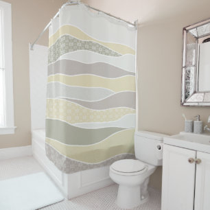 Warm Pink Yellow Green Curved Stripe Abstract Wave Shower Curtain