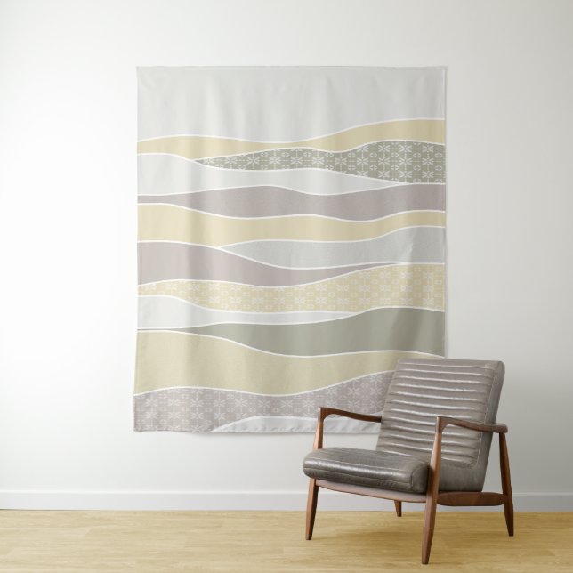 Warm Pink Yellow Green Curves Abstract Waves Tapestry (In Situ)