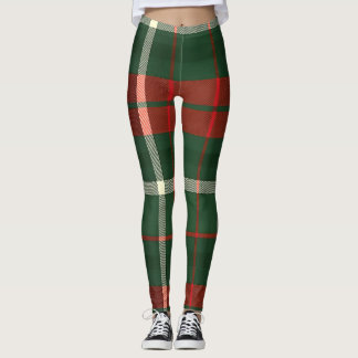 Warm Plaid Design in Red, Green, and White Leggings