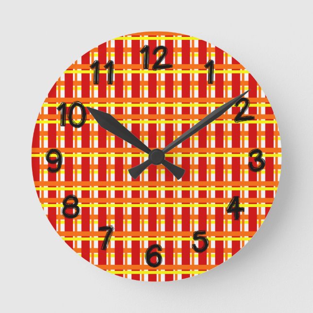 Warm Plaid Round Clock (Front)