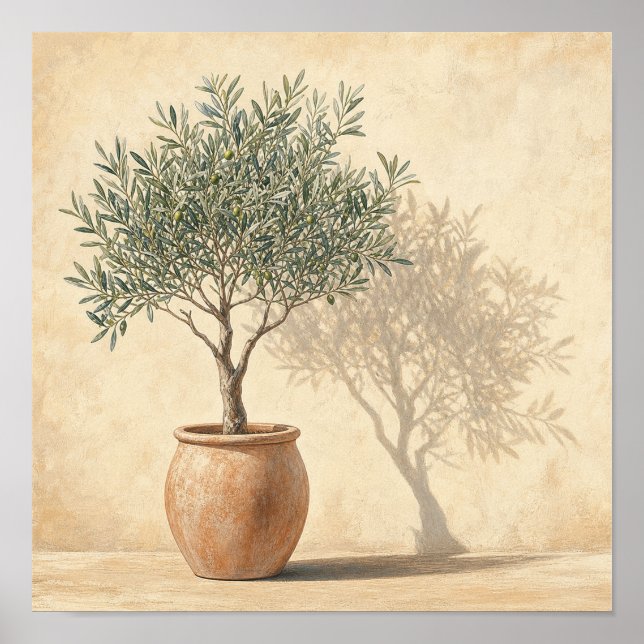 Warm Potted Olive Tree Botanical Square Wall Art P (Front)
