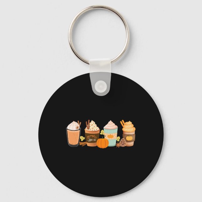 Warm Pumpkin Spice Latte Drinks Fall Coffee Lattes Key Ring (Front)