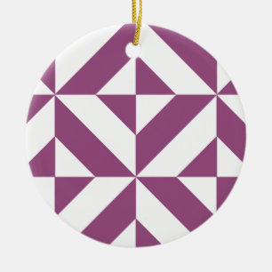Warm Purple Geometric Deco Cube Ceramic Ornament