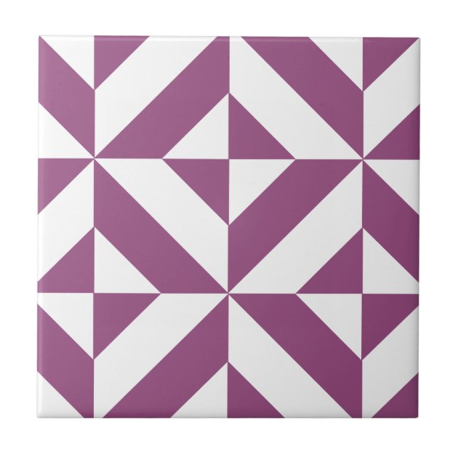 Warm Purple Geometric Deco Cube Ceramic Tile (Front)