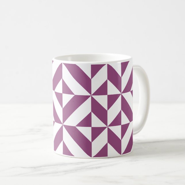 Warm Purple Geometric Deco Cube Coffee Mug (Front Right)