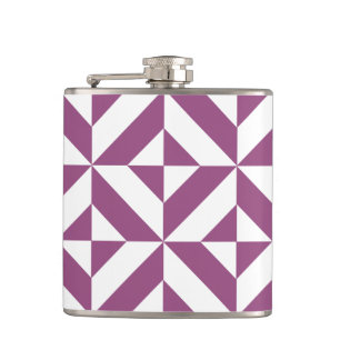 Warm Purple Geometric Deco Cube Hip Flask
