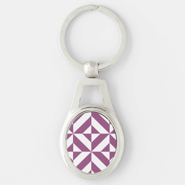 Warm Purple Geometric Deco Cube Key Ring (Front)