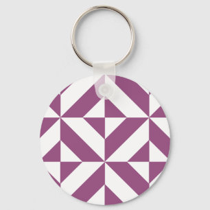 Warm Purple Geometric Deco Cube Key Ring