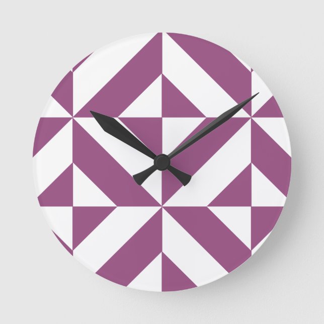 Warm Purple Geometric Deco Cube Round Clock (Front)