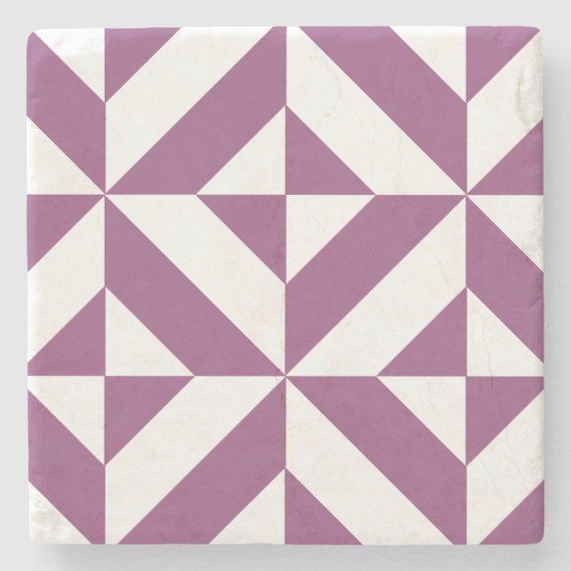 Warm Purple Geometric Deco Cube Stone Coaster (Front)
