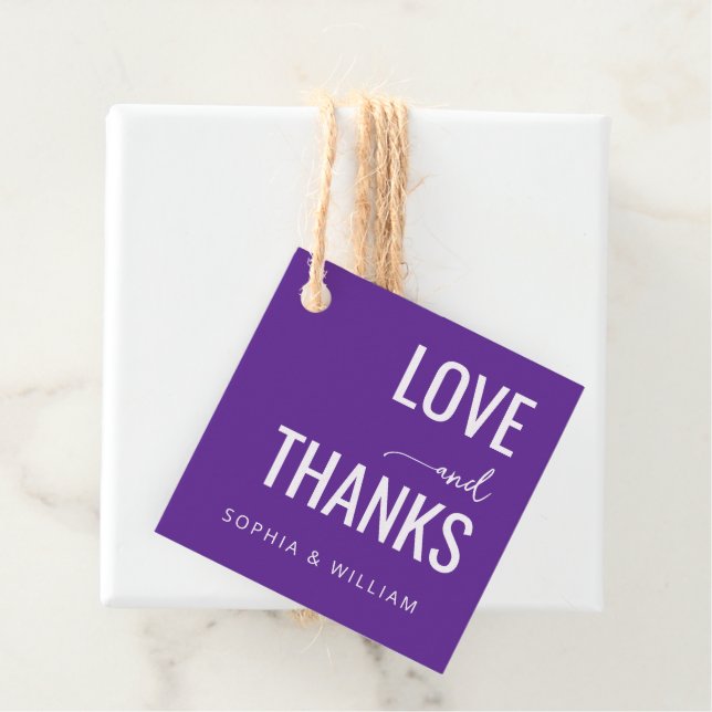 Warm Purple Typographic Wedding Favour Tag (In Situ)