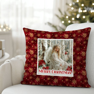 Warm Red and Gold Angel Victorian Christmas Pillow