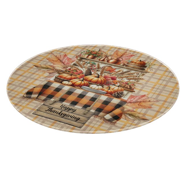Warm Red and Orange Farmhouse Thanksgiving Cutting Board (Corner)