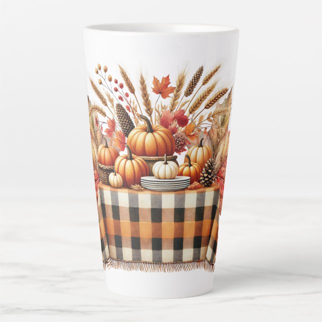 Warm Red and Orange Farmhouse Thanksgiving Latte Mug (Front)