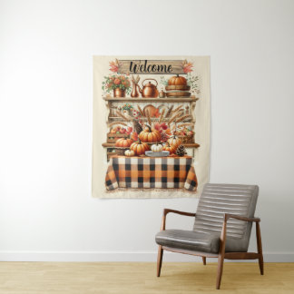 Warm Red and Orange Farmhouse Thanksgiving Tapestry