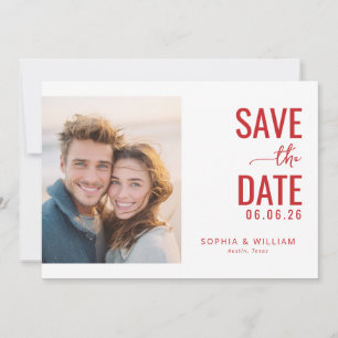 Warm Red Contemporary Photo Save The Date