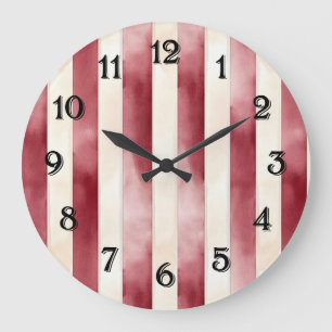 Warm Red Cream Stripes Large Clock