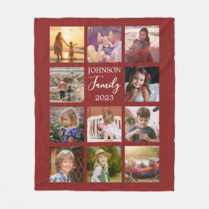 Warm Red Family Photo Collage Blanket