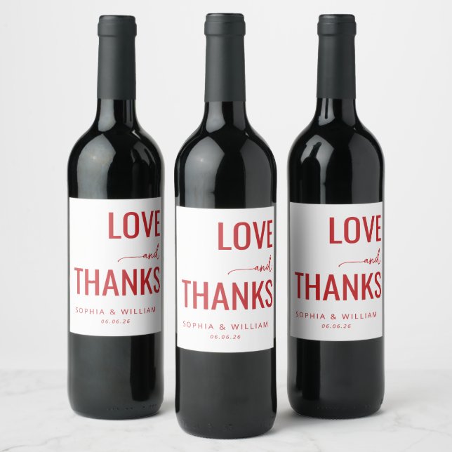 Warm Red Love Thanks Wine Label (Bottles)