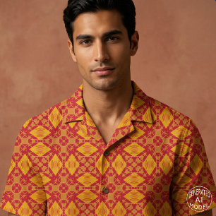 Warm Red Orange Mustard Elegant Geometric Pattern Fabric