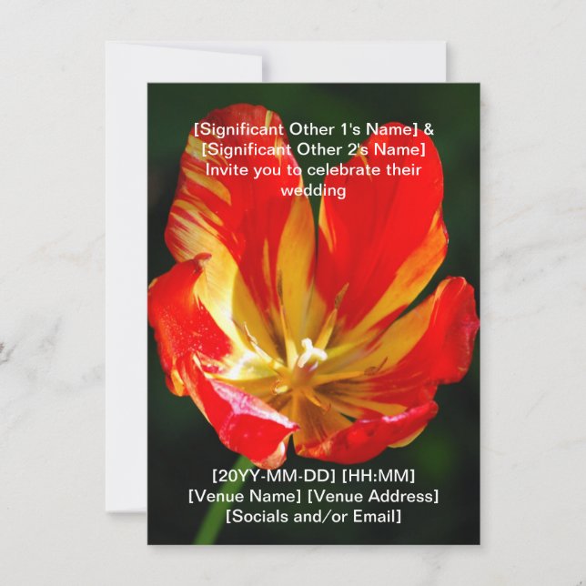 Warm Red Orange Tulip Wedding Invitation (Front)