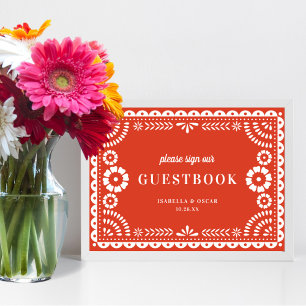 Warm Red Papel Picado Wedding Guestbook Sign