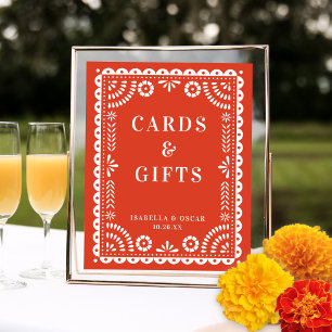 Warm Red Papel Picado Wedding Reception Sign