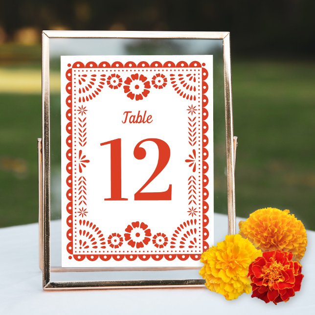 Warm Red Papel Picado Wedding Table Number (Creator Uploaded)