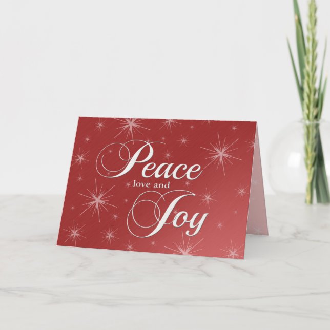 Warm Red Peace, Love and Joy Holiday Card (Front)