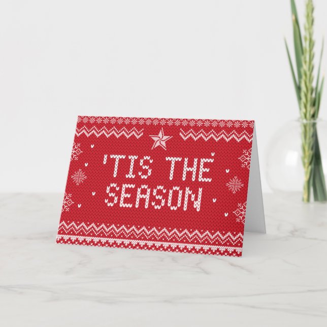 Warm Red 'Tis the Season Folded Greeting Card (Front)