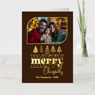 Warm Retro Hand Drawn Merry Christmas Photo Foil Holiday Card