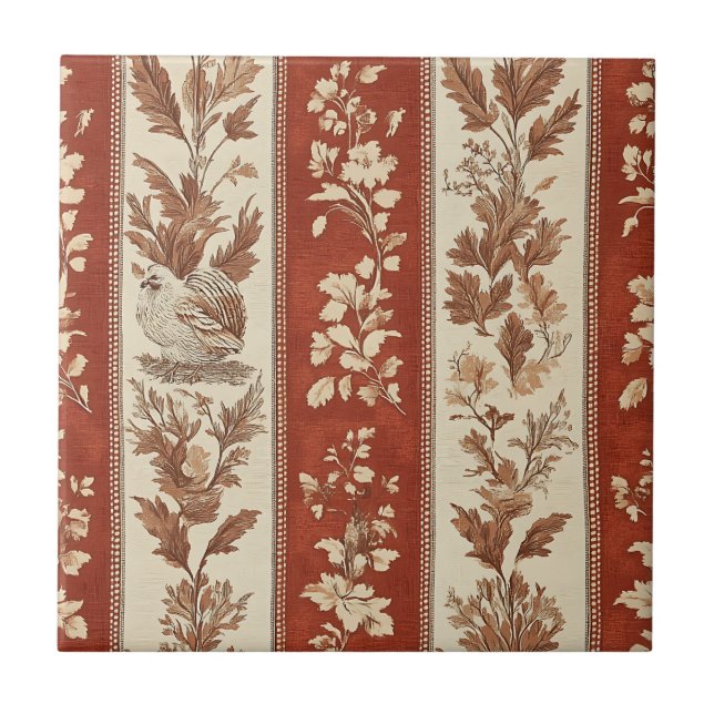 Warm Rust Hen Toile French Country Pattern Ceramic Tile (Front)