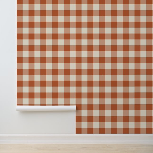 Warm Rustic Autumn Brown Cosy Chequerboard Pattern Wallpaper (Application)
