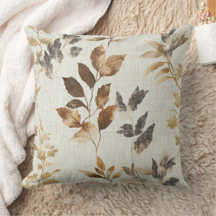 Warm Rustic Fall Leaves Pattern in Brown & Grey Cushion