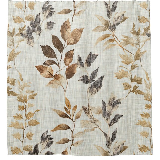 Warm Rustic Fall Leaves Pattern in Brown & Grey Shower Curtain (Front)