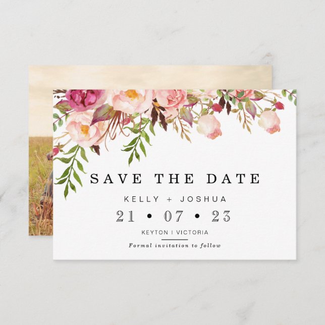 Warm Rustic Floral Wedding Save The Date Card (Front/Back)