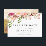 Warm Rustic Floral Wedding Save The Date Card<br><div class="desc">Warm Rustic Floral Wedding Save The Date Card Rustic but with a modern twist rustic floral save the date card featuring a mostly pink, cream and green floral arrangement. This design also features the couple's photo, which can be removed, on the back of the card. This design is ideal for...</div>