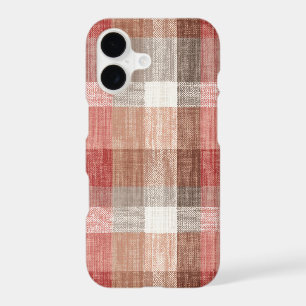 Warm Rustic Plaid Fabric Texture in Coral
