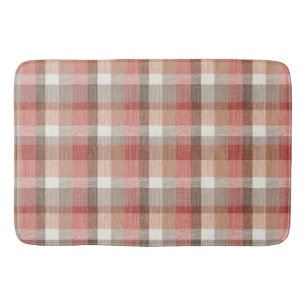 Warm Rustic Plaid Fabric Texture in Coral Bath Mat