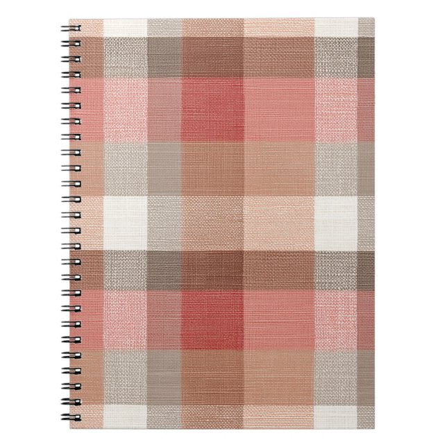 Warm Rustic Plaid Fabric Texture in Coral Notebook (Front)