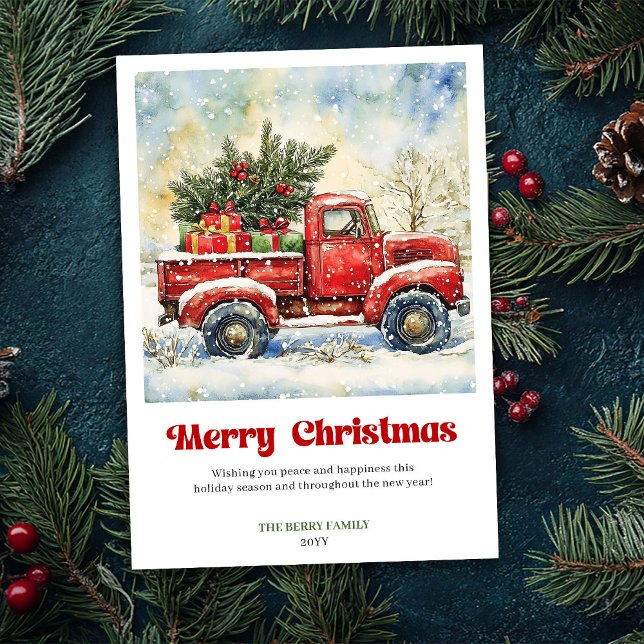 Warm Rustic Red Truck Christmas Scene Festive Card (Warm Rustic Red Truck Christmas Scene Festive Card)