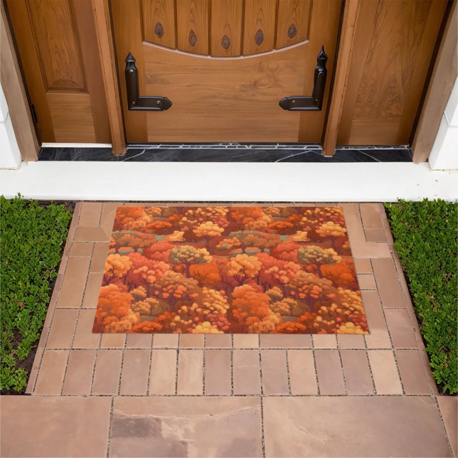 Warm Rustic Watercolor Fall Trees | Boho Aesthetic Doormat (Outdoor)