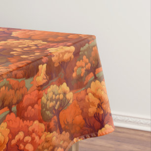 Warm Rustic Watercolor Fall Trees Boho Aesthetic Tablecloth