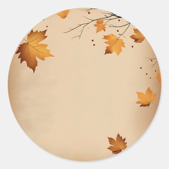 Warm Rustic with Autumn Leaves Classic Round Sticker (Front)