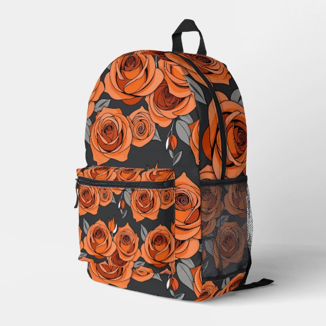 Warm Rusty Orange Roses Printed Backpack (Back Corner Right)