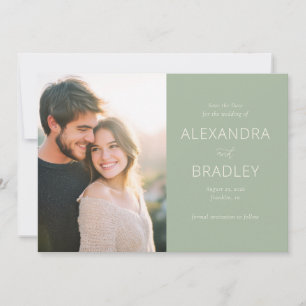 Warm Sage Green Elegant Photo Save The Date
