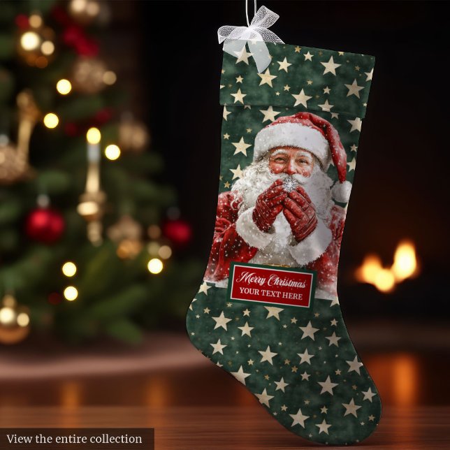 Warm Santa Claus Holiday Stocking Personalised (Warm Santa Claus Holiday Stocking Personalized Vintage Style)