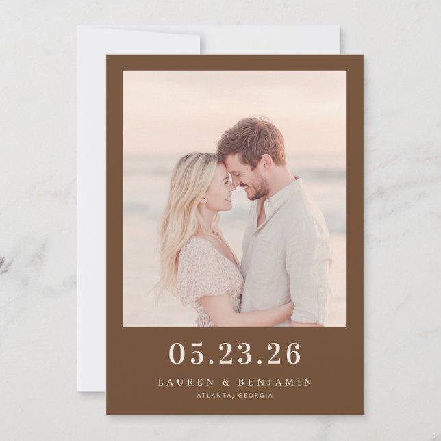 Warm Sepia Minimalist Photo Save The Date (Front)